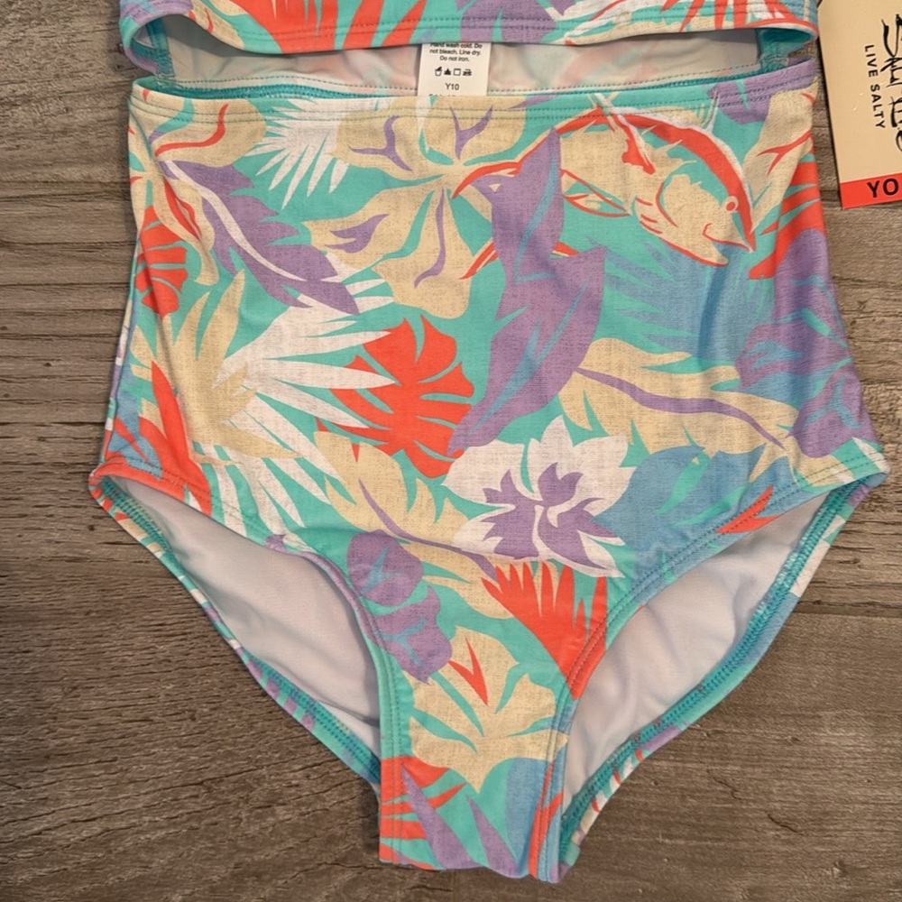 Salt Life Girls Size 10 one piece swimsuit with a two piece look in front Purple - Picture 3 of 11